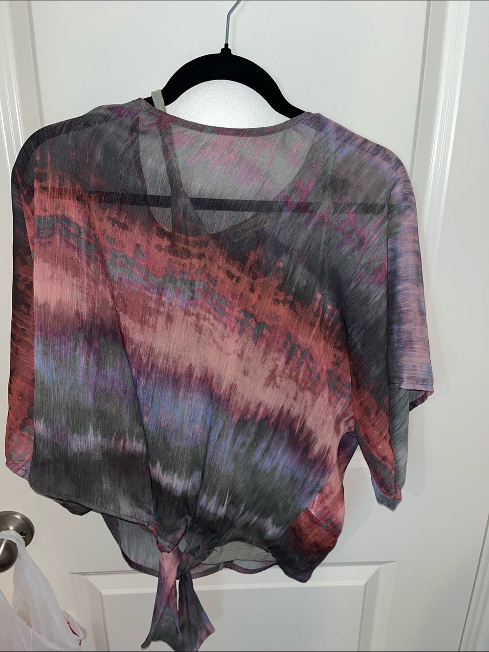 Democracy Sheer Tie-Front Blouse in Black, Purple & Rust